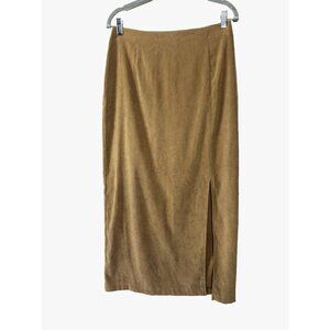 Dressbarn Tan Faux Suede Maxi Side Slit Skirt 8 Western Cowgirl Heritage